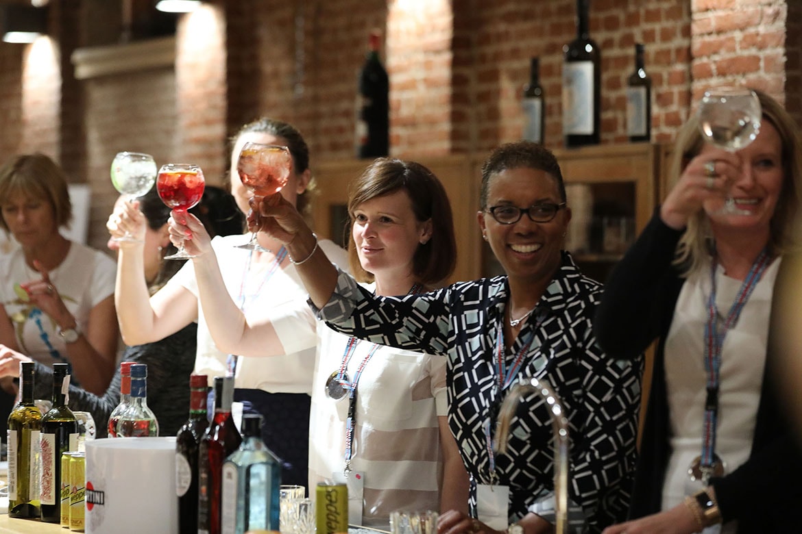 ladies raising their glass